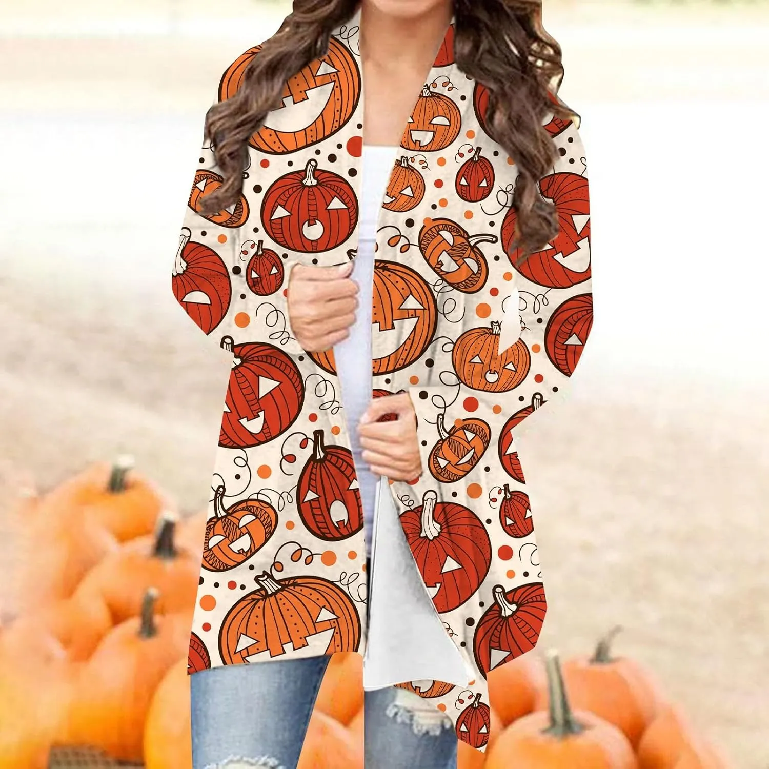 Womens 2023 Fall Winter Fashion Print Sweater Long Sleeve Open Front Casual Lightweight Soft Knit Cardigan Sweater