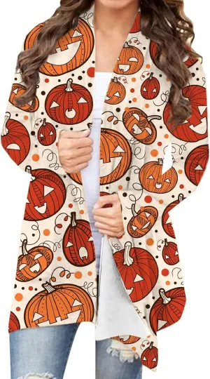 Womens 2023 Fall Winter Fashion Print Sweater Long Sleeve Open Front Casual Lightweight Soft Knit Cardigan Sweater