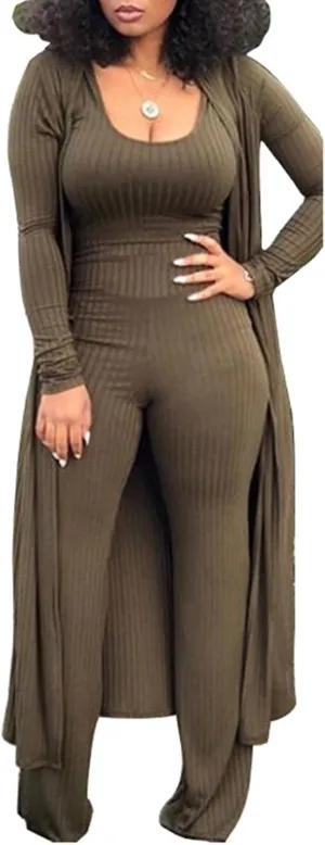 Womens 3 Piece Outfits Open Front Cardigan Cover Up Crop Tank Tops Wide Leg Palazzo Pants Loungewear Set