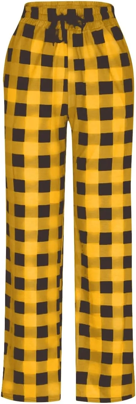 Women's Buffalo Plaid Pajama Pants Elastic Waistband Pajamas Pants Comfy Plus Size Fleece Lined Leggings Women 2024