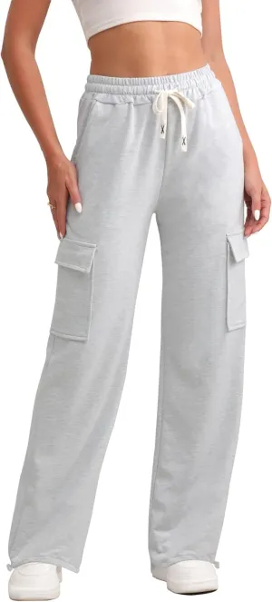 Womens Cargo Sweatpants Casual Baggy High Waisted Joggers Pants with Pockets Straight Leg Pants