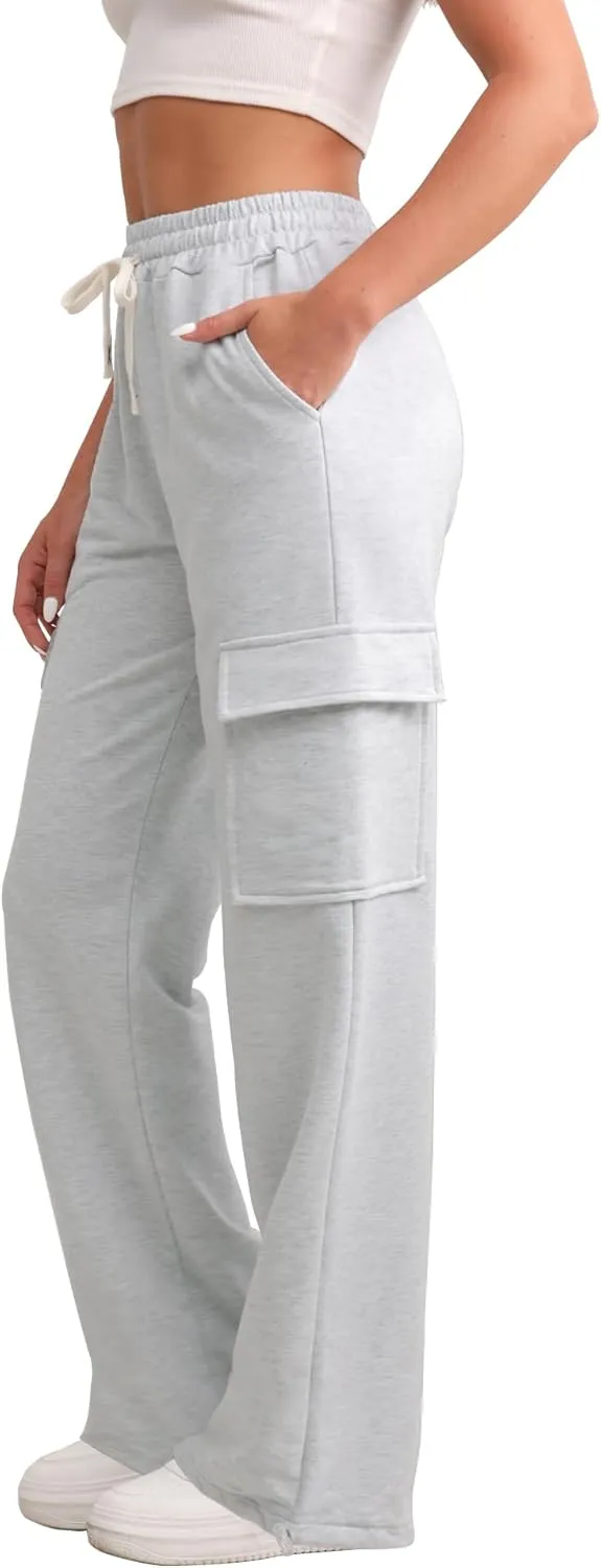 Womens Cargo Sweatpants Casual Baggy High Waisted Joggers Pants with Pockets Straight Leg Pants
