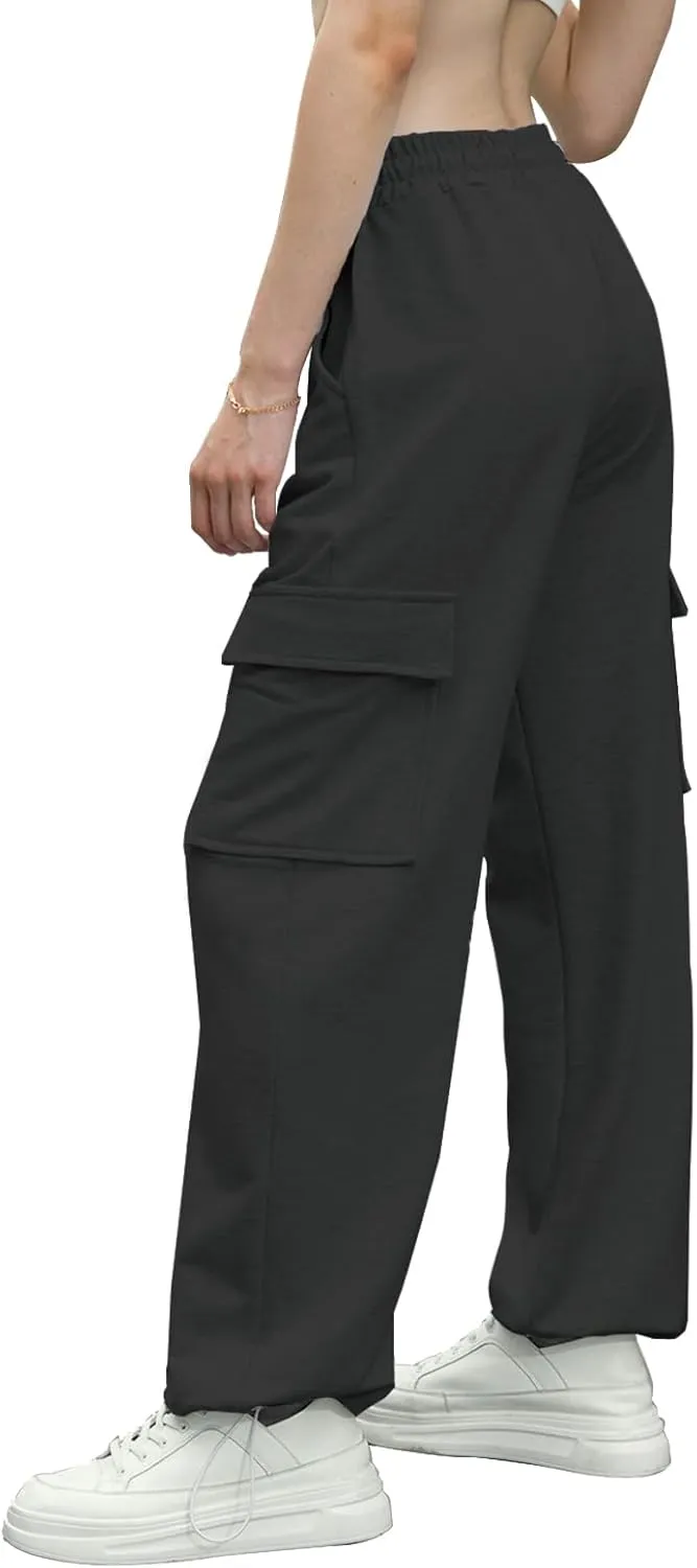 Womens Cargo Sweatpants Casual Baggy High Waisted Joggers Pants with Pockets Straight Leg Pants