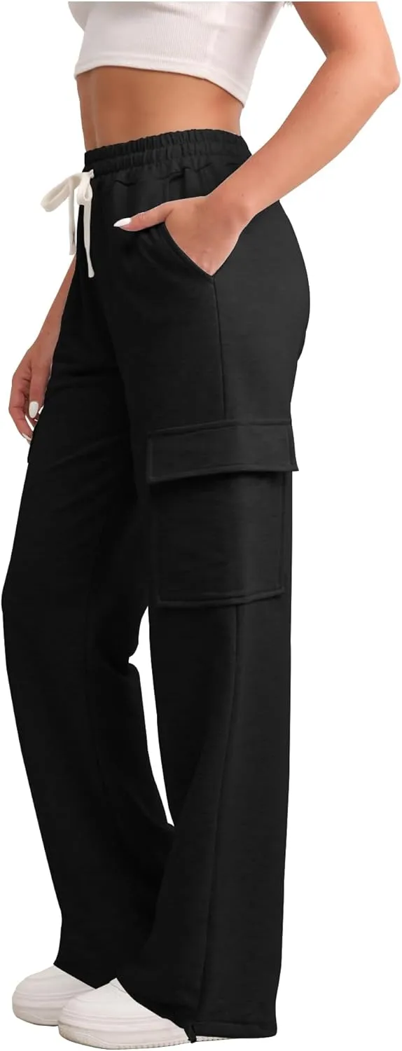 Womens Cargo Sweatpants Casual Baggy High Waisted Joggers Pants with Pockets Straight Leg Pants