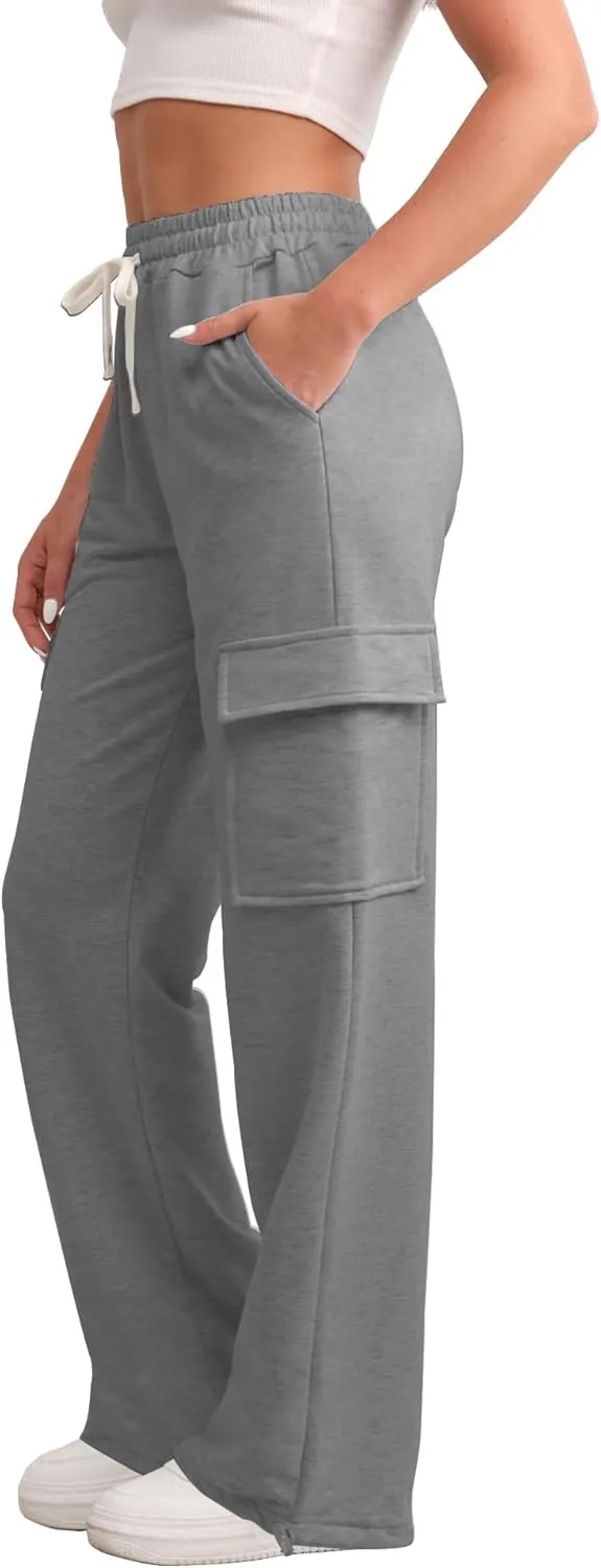 Womens Cargo Sweatpants Casual Baggy High Waisted Joggers Pants with Pockets Straight Leg Pants