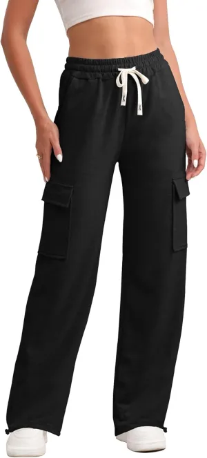 Womens Cargo Sweatpants Casual Baggy High Waisted Joggers Pants with Pockets Straight Leg Pants