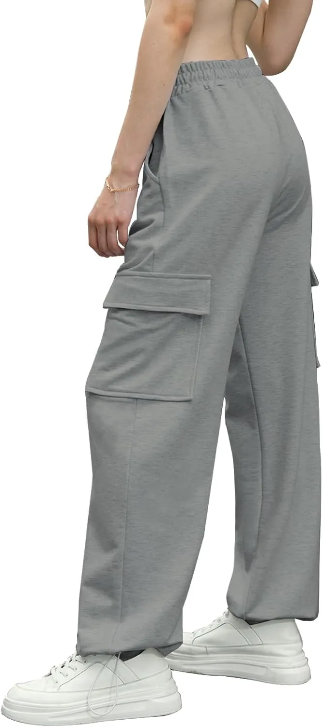 Womens Cargo Sweatpants Casual Baggy High Waisted Joggers Pants with Pockets Straight Leg Pants