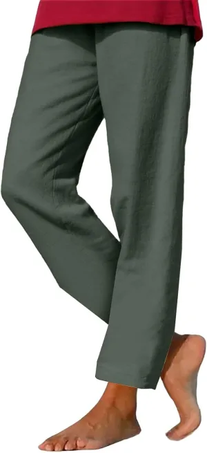 Womens Cotton Linen Straight Leg Pants Elastic Drawstring Casual Trousers with Pockets Summer Beach Loose Lounge Pant