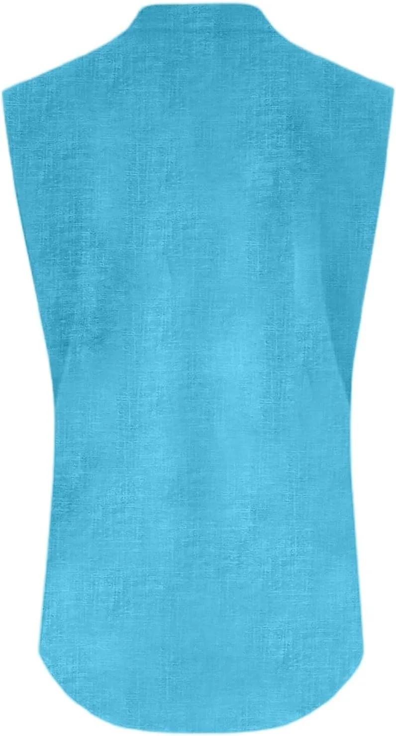 Women's Cotton Linen Tops Summer Breathable Sleeveless V-Neck Button Shirts with Pockets for Office/Vacation​