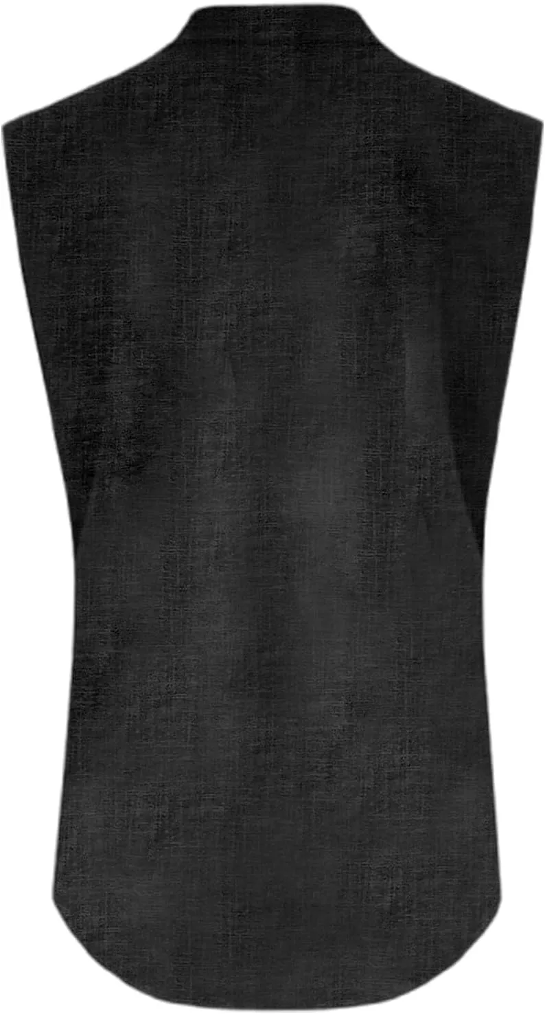 Women's Cotton Linen Tops Summer Breathable Sleeveless V-Neck Button Shirts with Pockets for Office/Vacation​