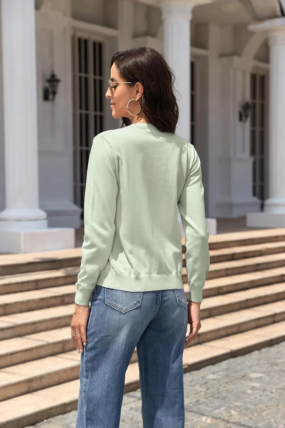 Women's Crew Neck Button Down Long Sleeve Cardigan for Women Classic Soft Knit Ladies Cardigan Sweater Coat