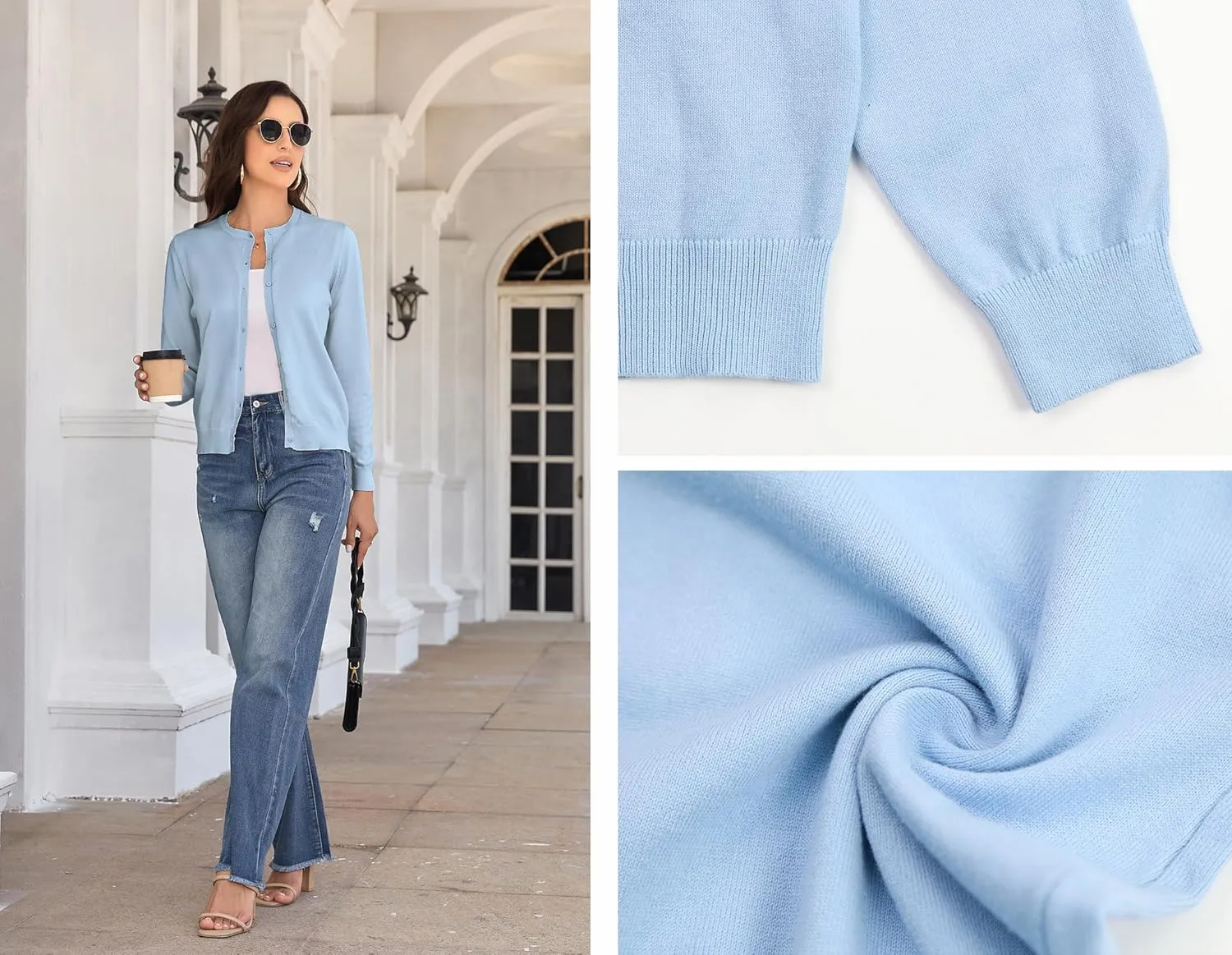 Women's Crew Neck Button Down Long Sleeve Cardigan for Women Classic Soft Knit Ladies Cardigan Sweater Coat
