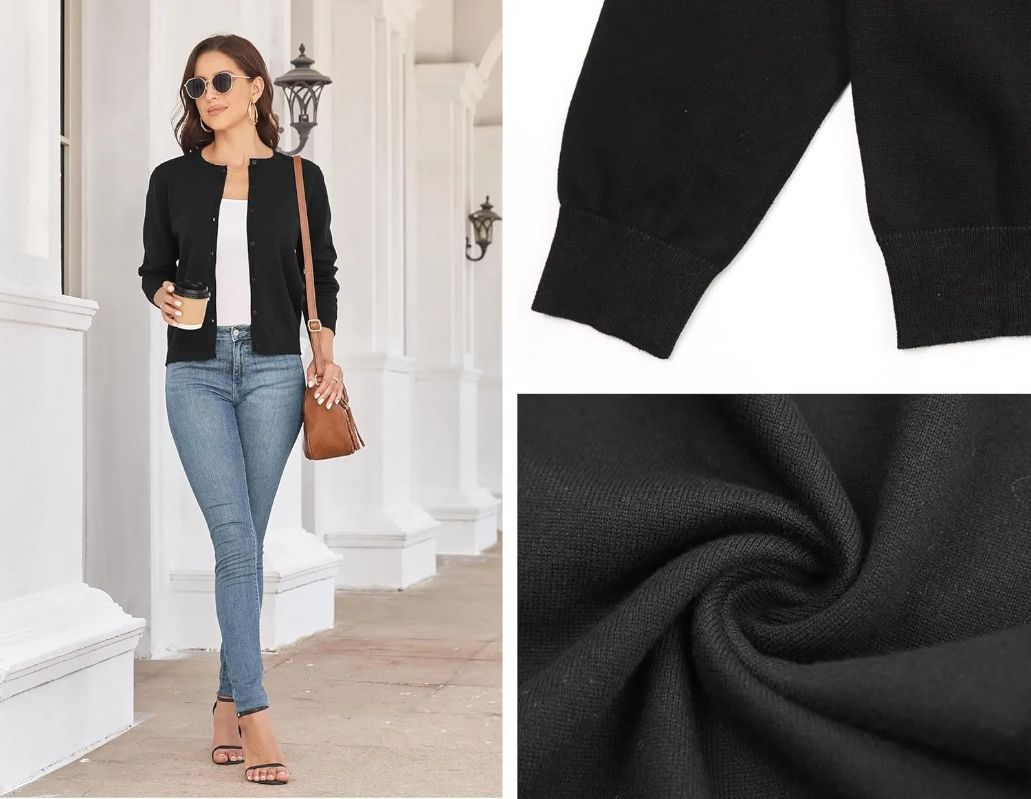 Women's Crew Neck Button Down Long Sleeve Cardigan for Women Classic Soft Knit Ladies Cardigan Sweater Coat
