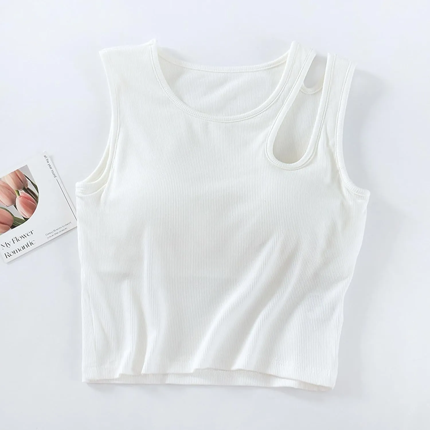 Womens Crop Tank Tops with Built in Bra Sexy Cutout Strap Padded Yoga Shirts Slim Fit Basic Sleeveless Workout Tees