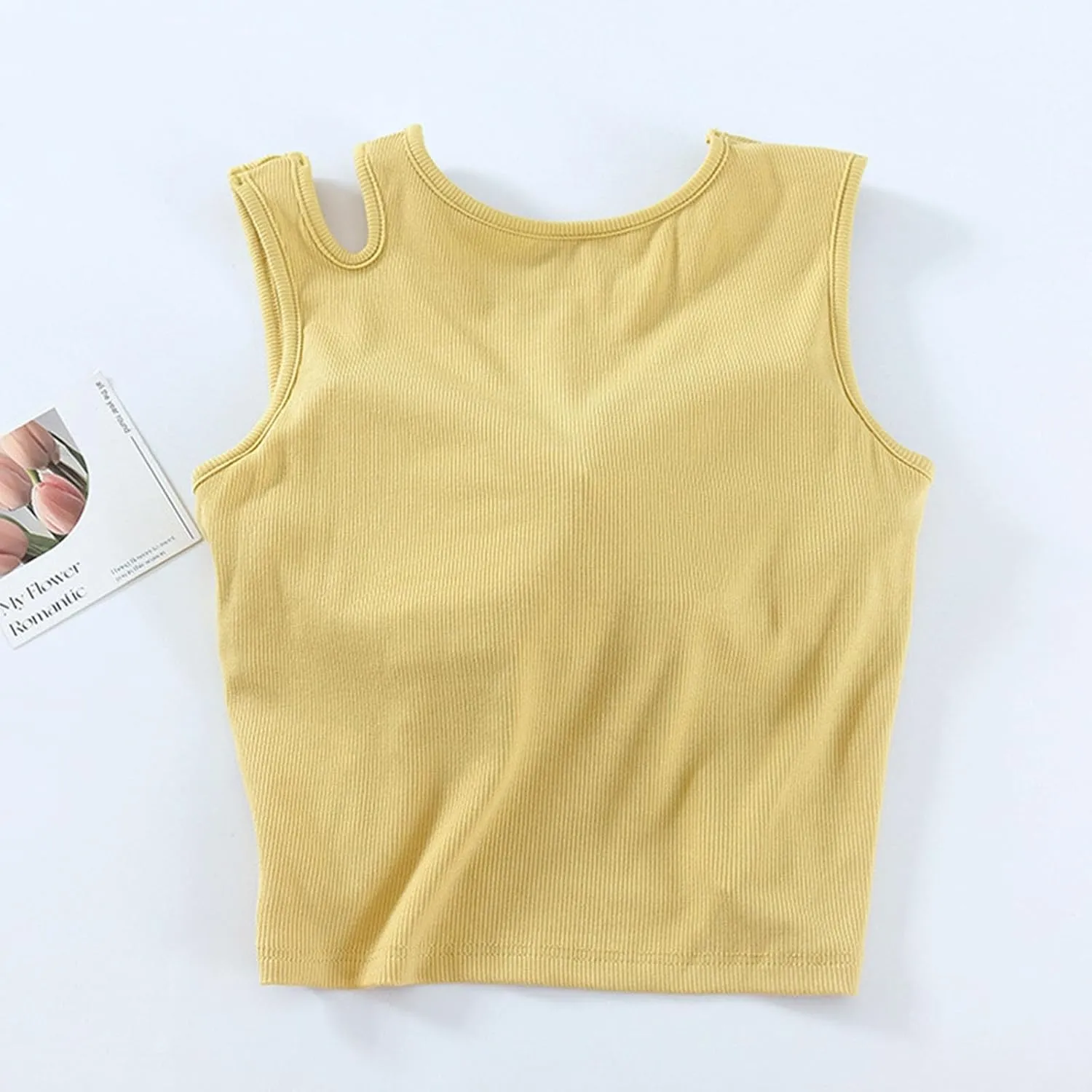 Womens Crop Tank Tops with Built in Bra Sexy Cutout Strap Padded Yoga Shirts Slim Fit Basic Sleeveless Workout Tees