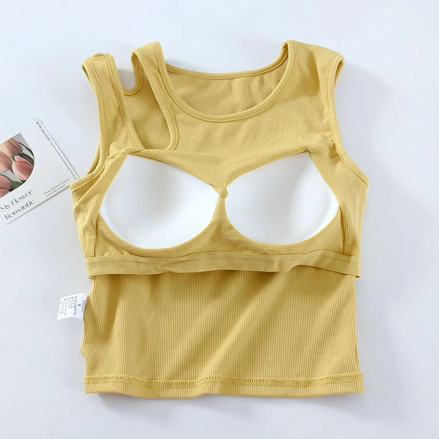 Womens Crop Tank Tops with Built in Bra Sexy Cutout Strap Padded Yoga Shirts Slim Fit Basic Sleeveless Workout Tees