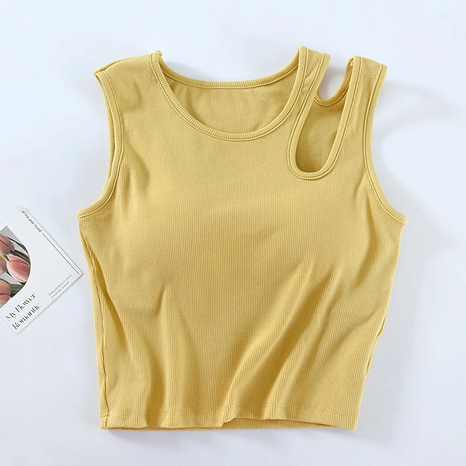 Womens Crop Tank Tops with Built in Bra Sexy Cutout Strap Padded Yoga Shirts Slim Fit Basic Sleeveless Workout Tees