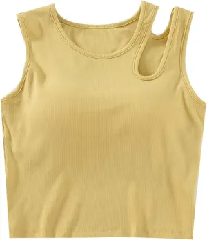 Womens Crop Tank Tops with Built in Bra Sexy Cutout Strap Padded Yoga Shirts Slim Fit Basic Sleeveless Workout Tees
