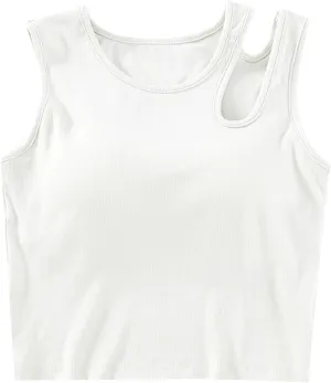 Womens Crop Tank Tops with Built in Bra Sexy Cutout Strap Padded Yoga Shirts Slim Fit Basic Sleeveless Workout Tees