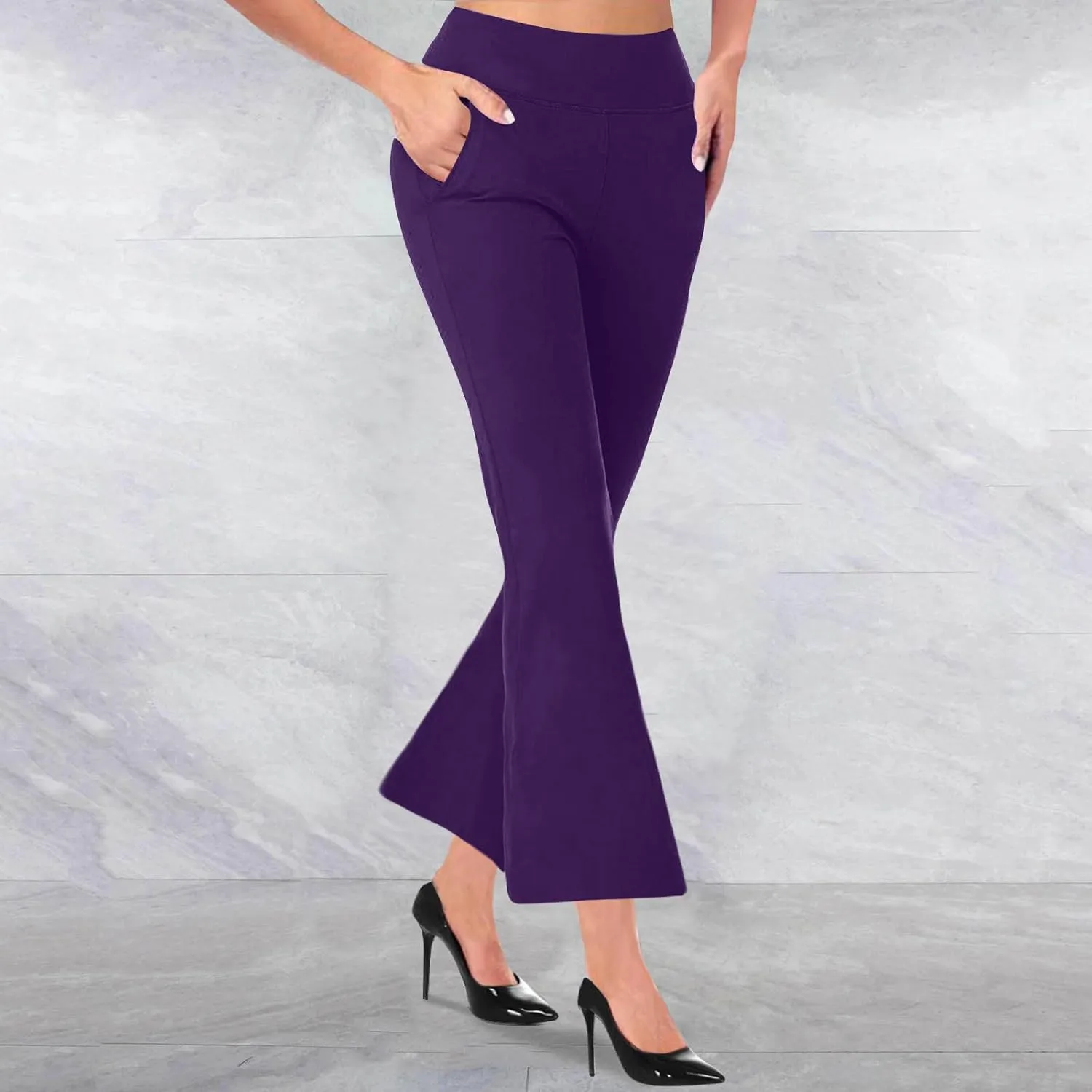 Women's Dress Pants with Pockets Stretchy Straight Leg Flare Pants Business Casual Slacks Trousers with Pockets