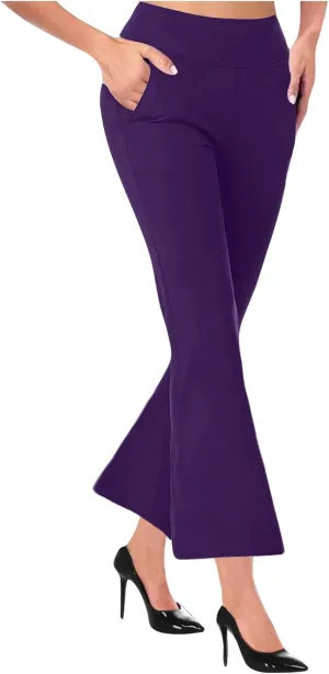 Women's Dress Pants with Pockets Stretchy Straight Leg Flare Pants Business Casual Slacks Trousers with Pockets