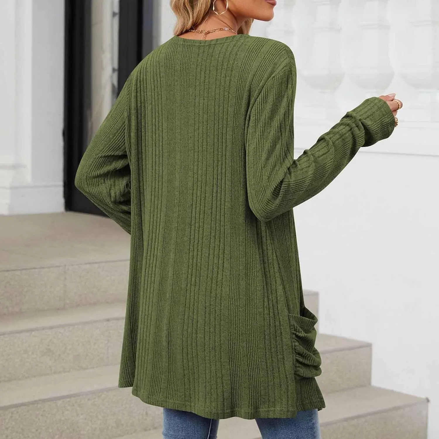 Womens Fall Fashion 2024 Cardigan Sweaters Open Front Casual Soft Knit Cardigans Long Sleeve Outerwear with Pockets