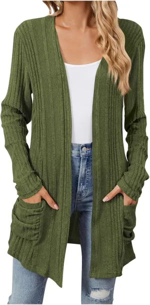 Womens Fall Fashion 2024 Cardigan Sweaters Open Front Casual Soft Knit Cardigans Long Sleeve Outerwear with Pockets