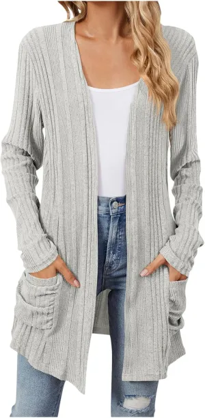 Womens Fall Fashion 2024 Cardigan Sweaters Open Front Casual Soft Knit Cardigans Long Sleeve Outerwear with Pockets