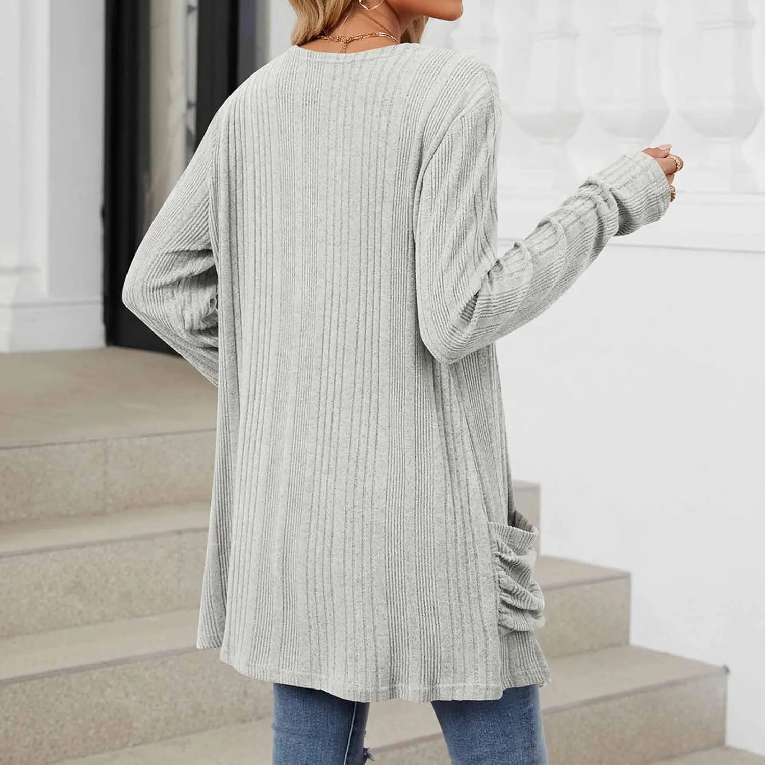 Womens Fall Fashion 2024 Cardigan Sweaters Open Front Casual Soft Knit Cardigans Long Sleeve Outerwear with Pockets
