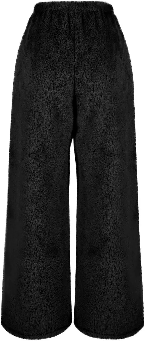 Women's Fleece Lined Wide Leg Pants with Pockets 2024 Loose Baggy Lounge Pants Fall Winter Pants