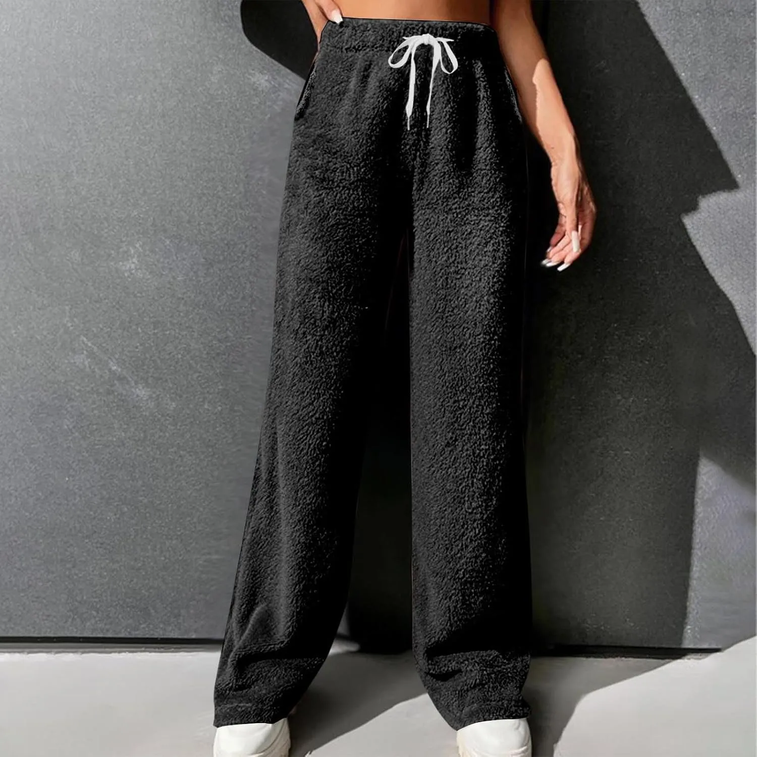 Women's Fleece Lined Wide Leg Pants with Pockets 2024 Loose Baggy Lounge Pants Fall Winter Pants