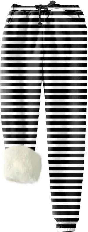Womens Fleece Sweatpants with Pockets Winter Warm Sherpa Lined Athletic Joggers Pants with Pockets Track Open Bottom