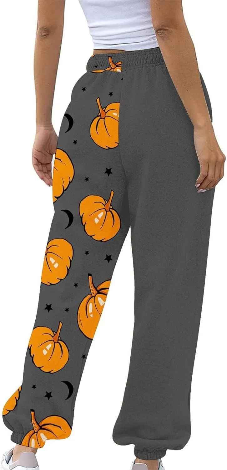 Womens Halloween Elastic Waist Pants Workout High Waisted Yoga Pants with Pockets Casual Pant with Pockets Halloween
