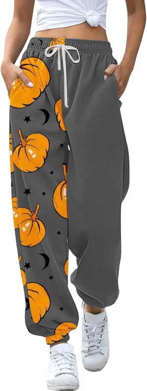 Womens Halloween Elastic Waist Pants Workout High Waisted Yoga Pants with Pockets Casual Pant with Pockets Halloween