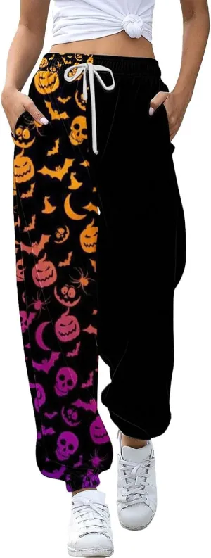 Womens Halloween Elastic Waist Pants Workout High Waisted Yoga Pants with Pockets Casual Pant with Pockets Halloween