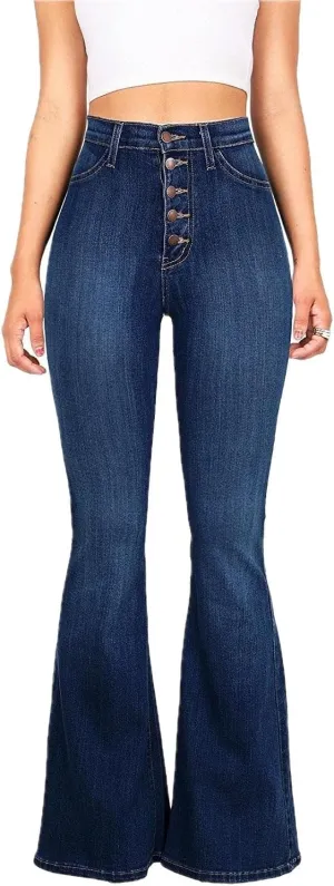 Womens High Waist Bell Bottom Jeans Denim Pants for Women Slim Fit Package Hip Trousers Light Blue and Dark Blue Jeans