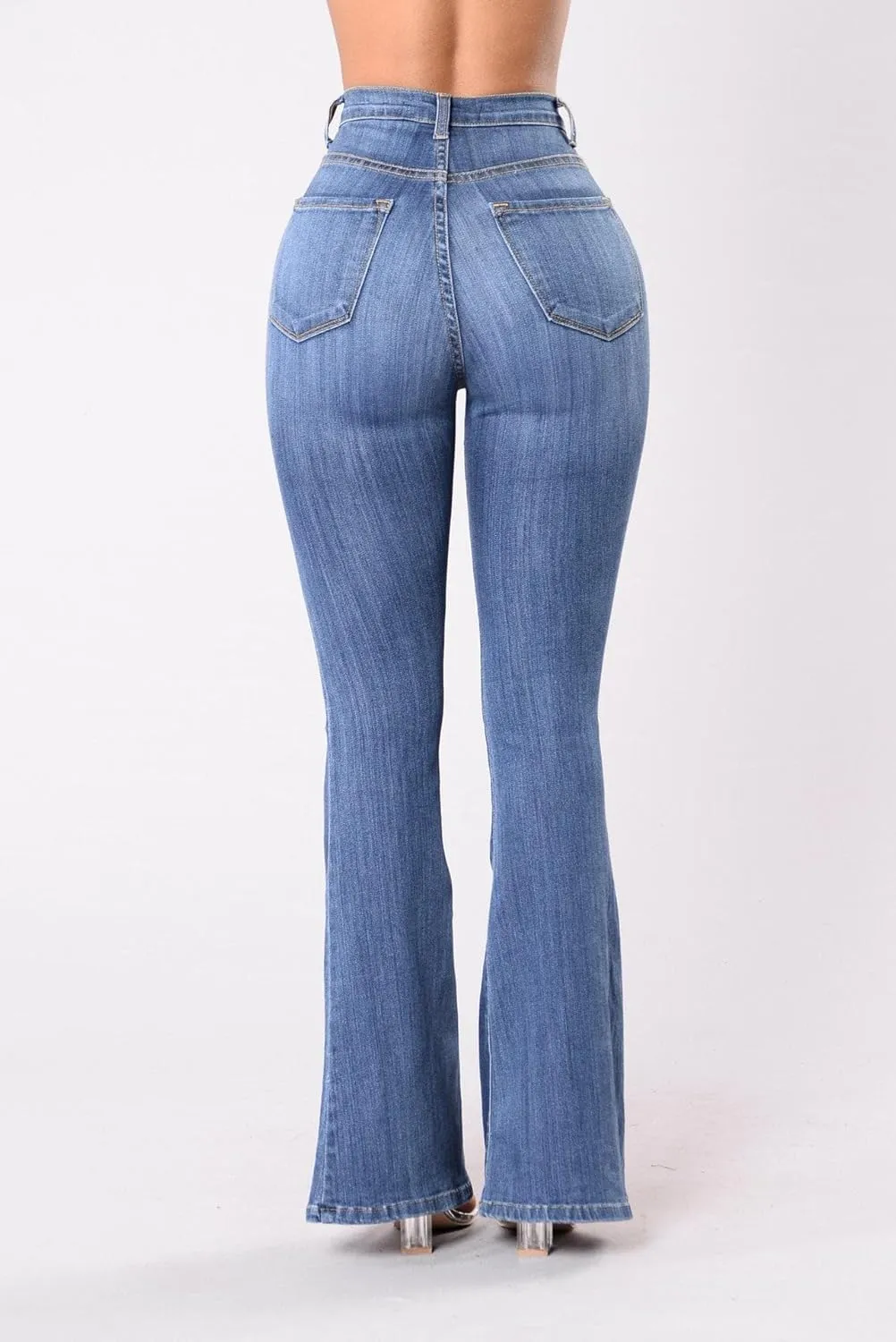 Womens High Waist Bell Bottom Jeans Denim Pants for Women Slim Fit Package Hip Trousers Light Blue and Dark Blue Jeans
