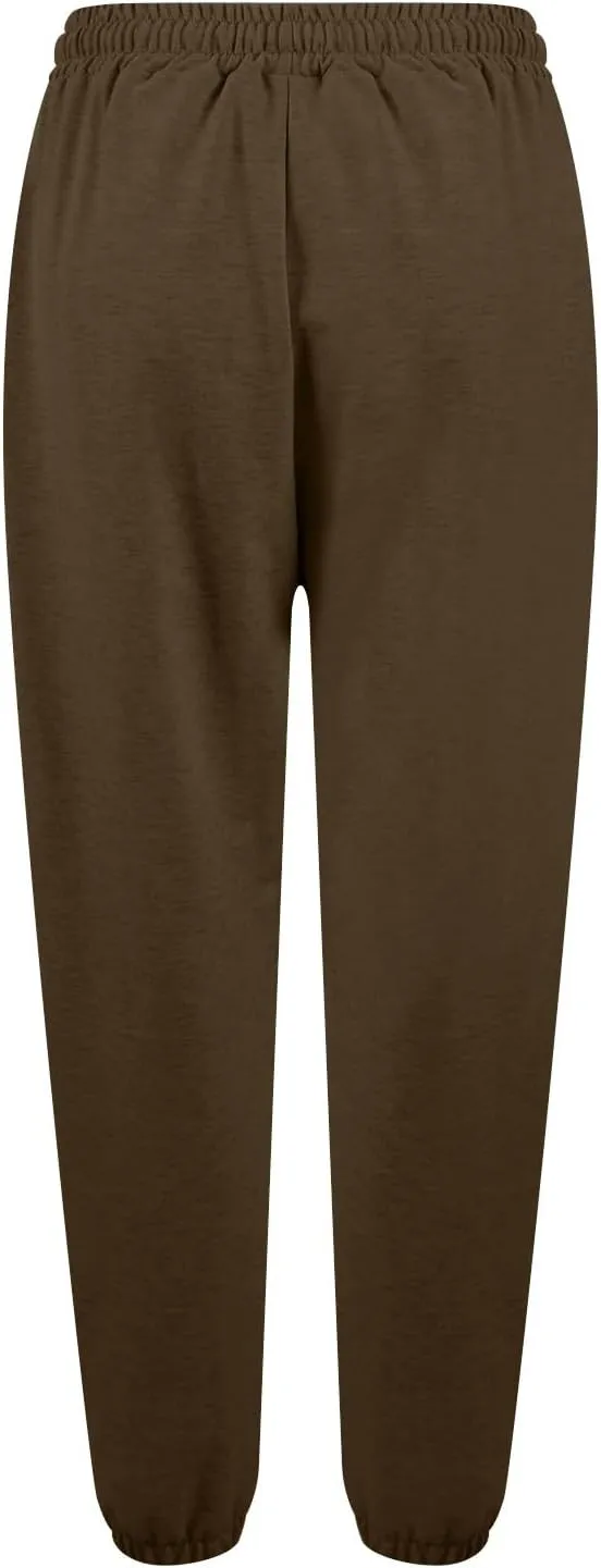 Womens Joggers with Pockets Elastic High Waisted Fleece Sweatpants Y2k Drawstring Athletic Lounge Sweat Pants