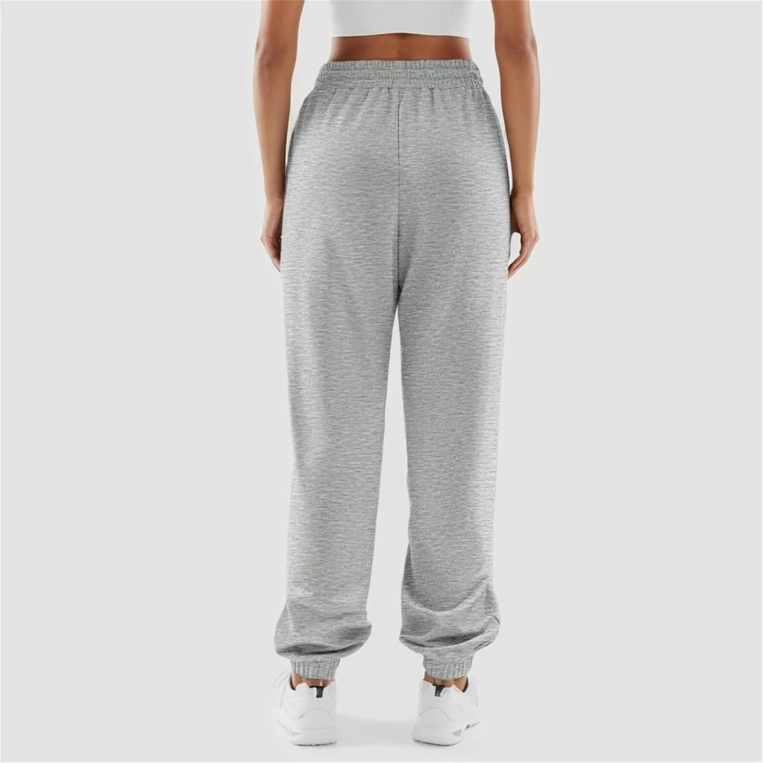 Womens Joggers with Pockets Elastic High Waisted Fleece Sweatpants Y2k Drawstring Athletic Lounge Sweat Pants