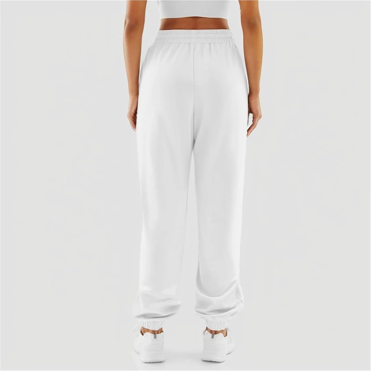 Womens Joggers with Pockets Elastic High Waisted Fleece Sweatpants Y2k Drawstring Athletic Lounge Sweat Pants