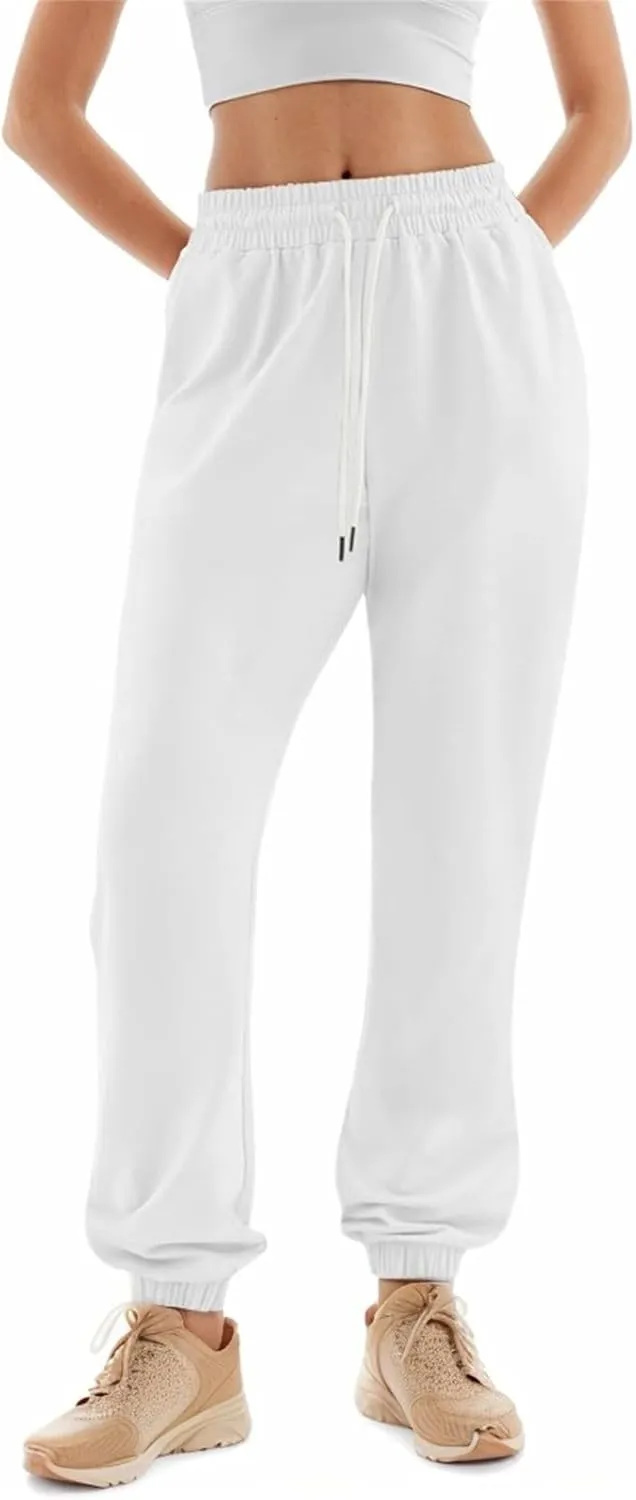 Womens Joggers with Pockets Elastic High Waisted Fleece Sweatpants Y2k Drawstring Athletic Lounge Sweat Pants
