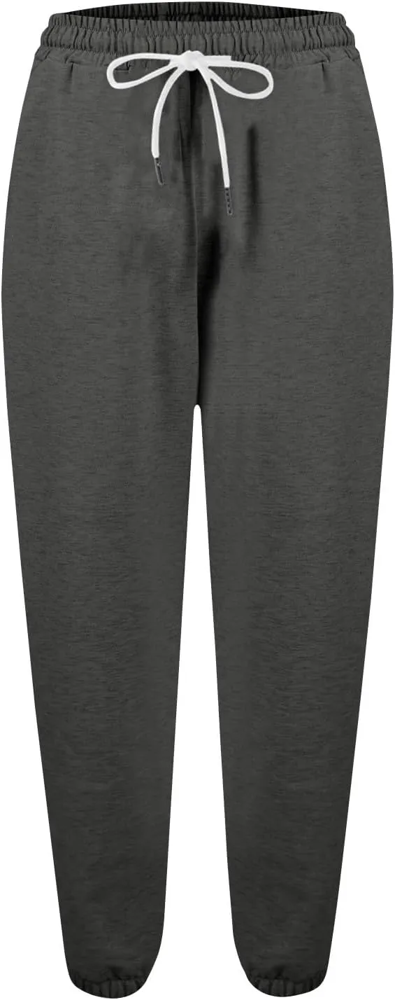 Womens Joggers with Pockets Elastic High Waisted Fleece Sweatpants Y2k Drawstring Athletic Lounge Sweat Pants