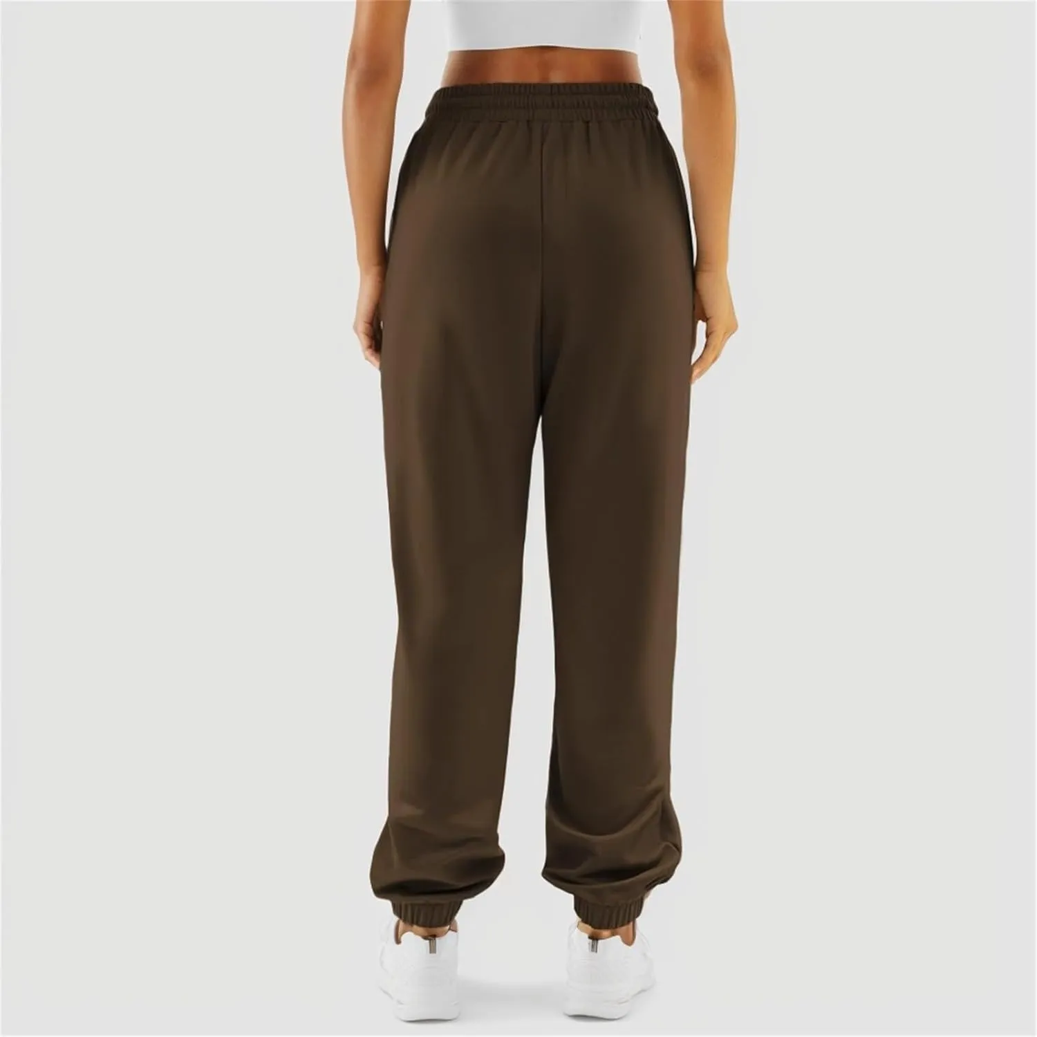 Womens Joggers with Pockets Elastic High Waisted Fleece Sweatpants Y2k Drawstring Athletic Lounge Sweat Pants
