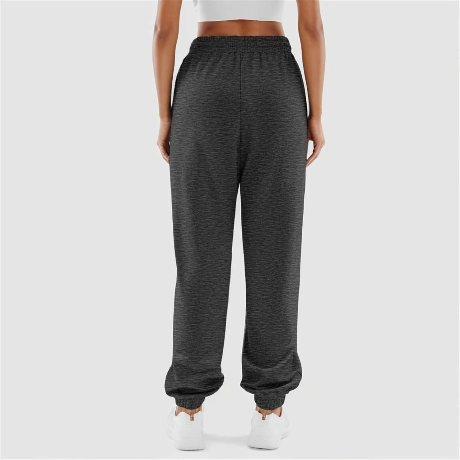 Womens Joggers with Pockets Elastic High Waisted Fleece Sweatpants Y2k Drawstring Athletic Lounge Sweat Pants