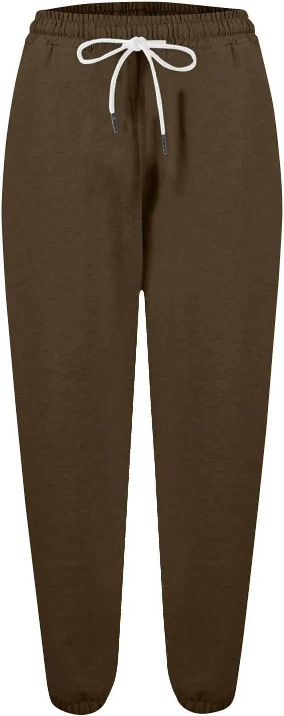Womens Joggers with Pockets Elastic High Waisted Fleece Sweatpants Y2k Drawstring Athletic Lounge Sweat Pants