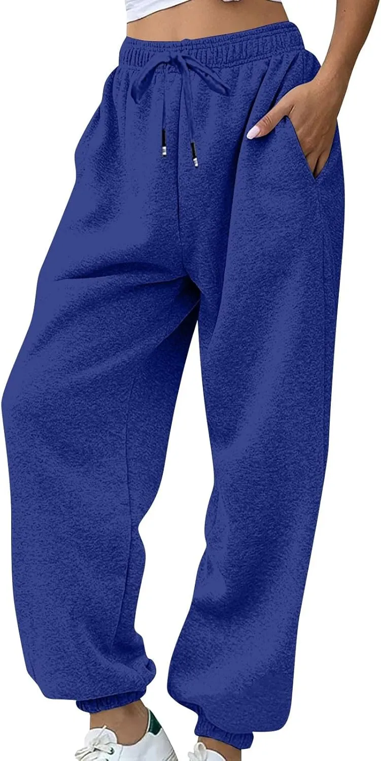 Womens Joggers with Pockets High Waisted Baggy Fleece Sweatpants Casual Drawstring Athletic Workout Jogging Pants