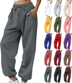 Womens Joggers with Pockets High Waisted Baggy Fleece Sweatpants Casual Drawstring Athletic Workout Jogging Pants