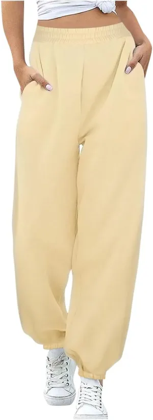 Womens Joggers with Pockets Loose High Waisted Sweatpants Workout Lounge Pull On Pants Fleece Joggers with Pockets