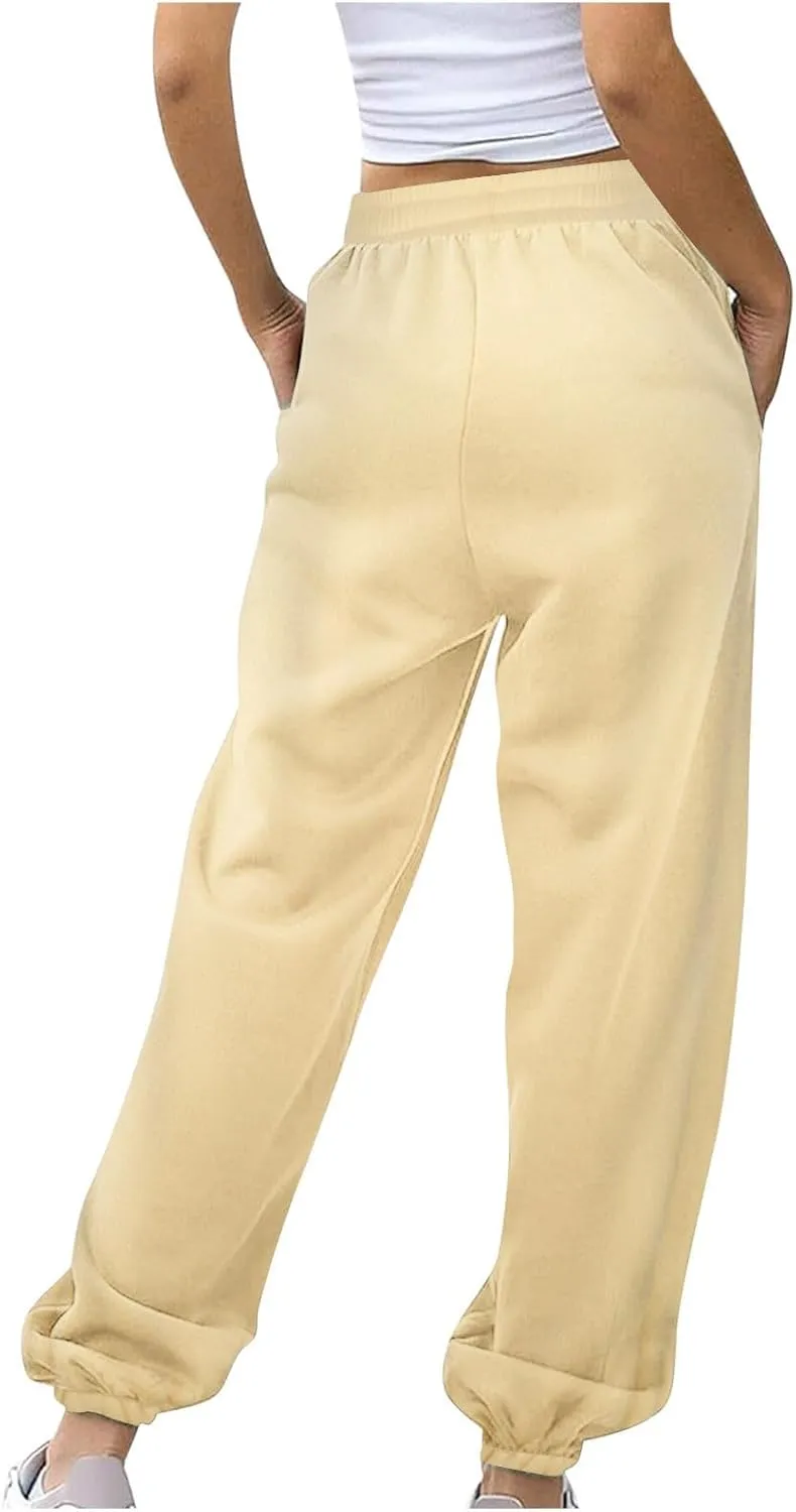 Womens Joggers with Pockets Loose High Waisted Sweatpants Workout Lounge Pull On Pants Fleece Joggers with Pockets