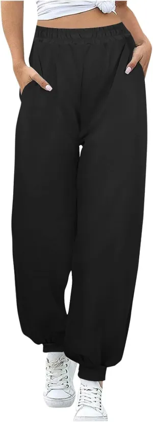 Womens Joggers with Pockets Loose High Waisted Sweatpants Workout Lounge Pull On Pants Fleece Joggers with Pockets